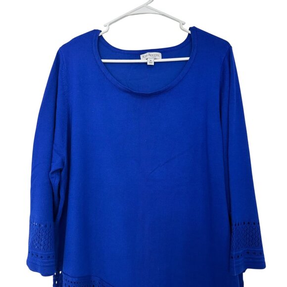 Kim Rogers Womens Curvy SZ 1X Blue 3/4 Sleeve Knit Tunic Top With Crochet Hem - Picture 3 of 10
